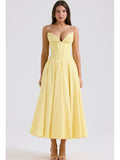 Woochic robe cocktail col en V dos nu cintrée bustier jaune XS