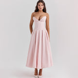 Woochic robe cocktail col en V dos nu cintrée bustier rose XS