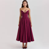 Woochic robe cocktail col en V dos nu cintrée bustier rouge vineux XS