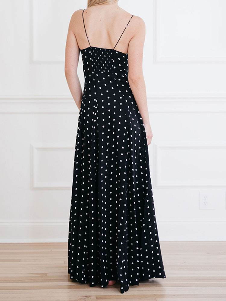 Woochic robe cocktail col en V imprimée florale à bretelles pois