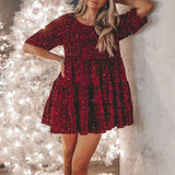 Woochic robe cocktail col en rond trapèze paillettes scintillantes rouge vineux S