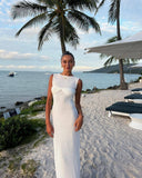 Woochic robe cocktail col rond tricoté découpes taille haute blanc S