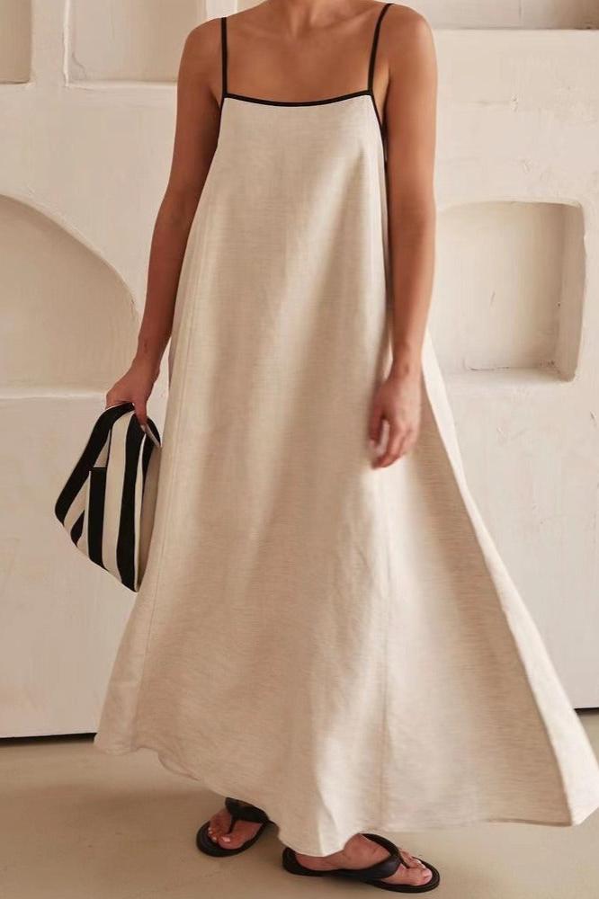 Woochic robe cocktail contrastée à bretelles ourlet blanc S
