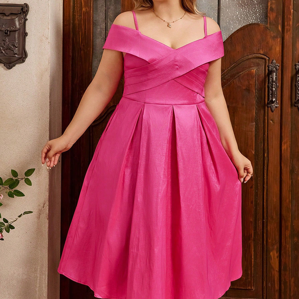 Woochic robe cocktail de vacances grande taille et design croisé,rose