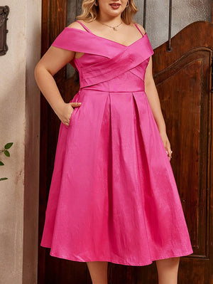 Woochic robe cocktail de vacances grande taille et design croisé,rose rose 0XL