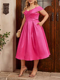 Woochic robe cocktail de vacances grande taille et design croisé,rose