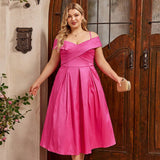 Woochic robe cocktail de vacances grande taille et design croisé,rose
