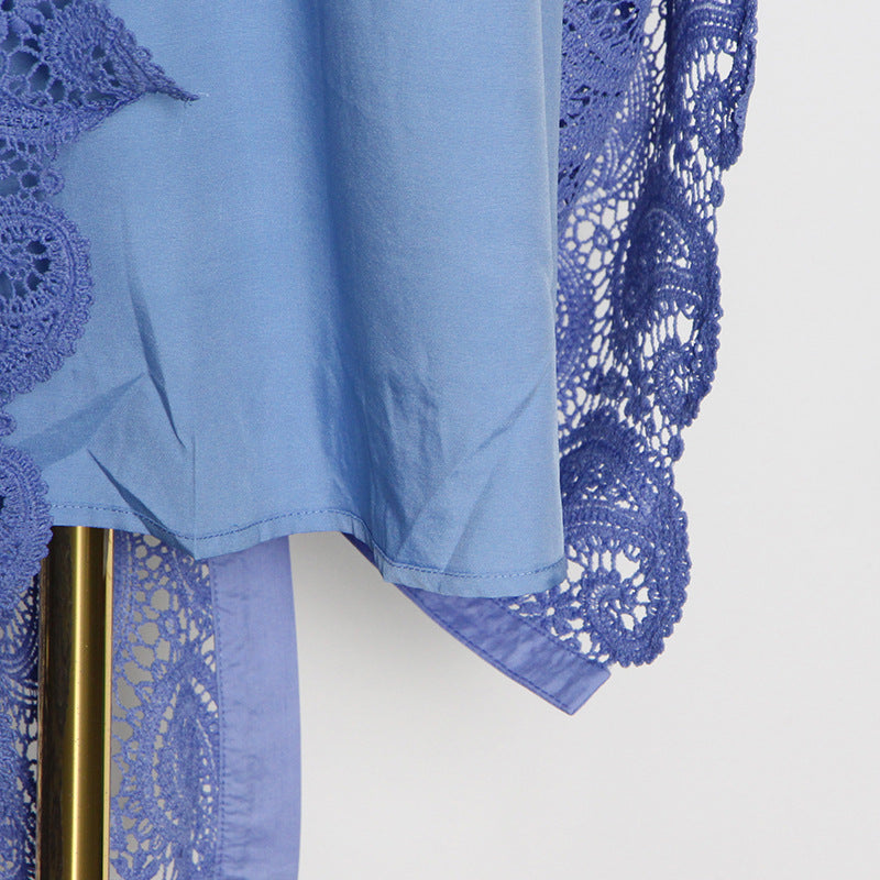 Woochic robe cocktail dentelle fendue col montant découpes manche lanterne