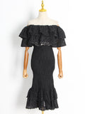 Woochic robe cocktail deux-pièces irrégulière à volants bustier sirène taille haute noir S