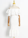 Woochic robe cocktail deux-pièces irrégulière à volants bustier sirène taille haute blanc S