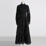 Woochic robe cocktail deux-pièces manches princesse découpes en dentelle style cour noir S
