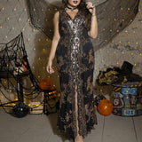 Woochic robe cocktail grande taille brodée de paillettes sans manches,soirée noir 1XL