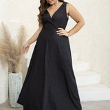 Woochic robe cocktail grande taille col en V profond,soirée noir 1XL