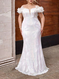 Woochic robe cocktail grande taille  manches bouffantes paillettes party