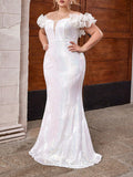 Woochic robe cocktail grande taille  manches bouffantes paillettes party