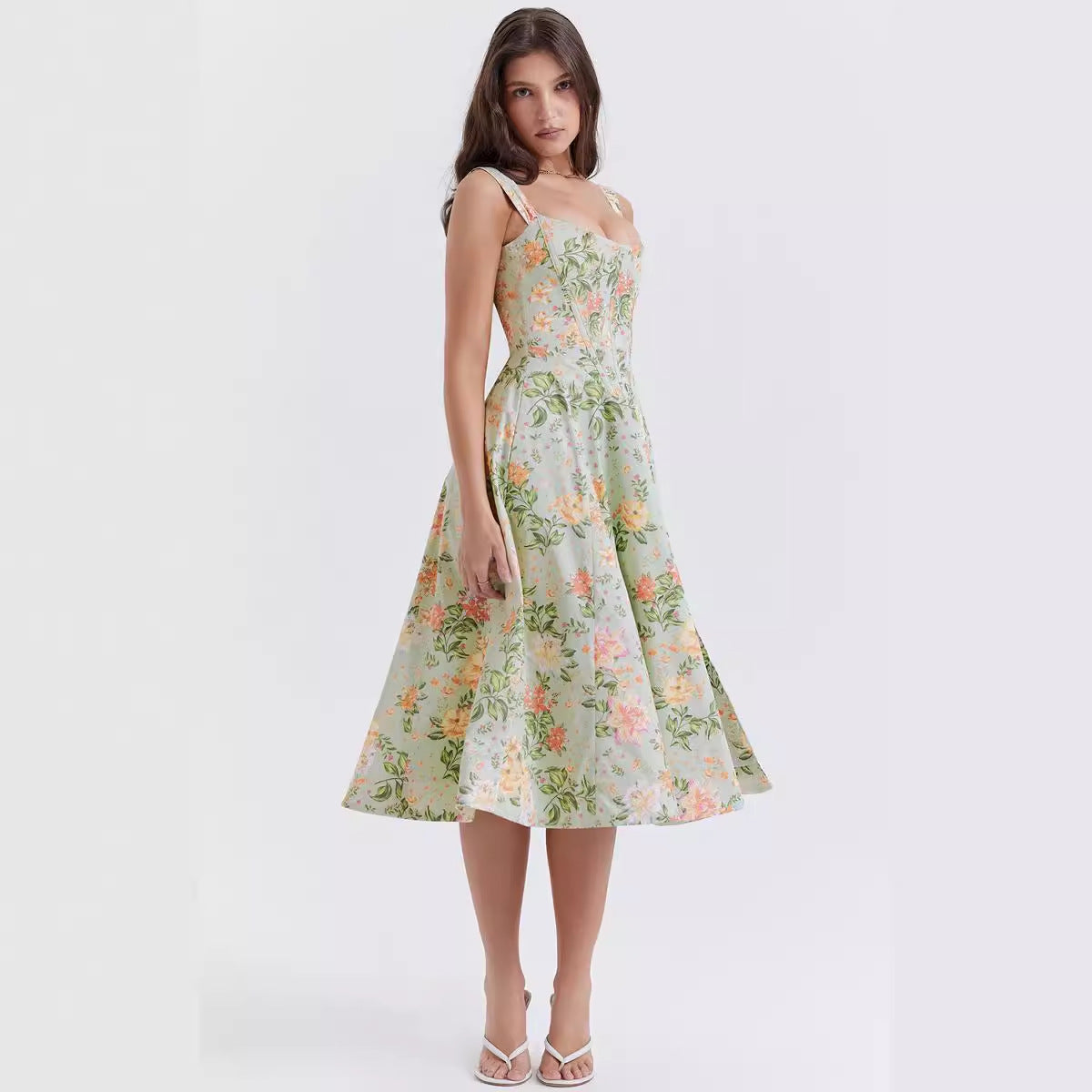 Woochic robe cocktail imprimée à bretelles fendue