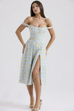 Woochic robe cocktail imprimée à bretelles fendue bleu S