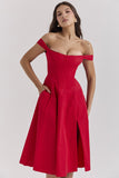 Woochic robe cocktail imprimée à bretelles fendue rouge S