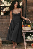 Woochic robe cocktail imprimée folrale à bretelles cintrée noir S