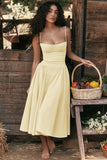 Woochic robe cocktail imprimée folrale à bretelles cintrée jaune 2 S