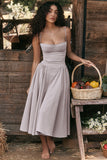 Woochic robe cocktail imprimée folrale à bretelles cintrée gris clair S
