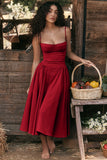 Woochic robe cocktail imprimée folrale à bretelles cintrée rouge S