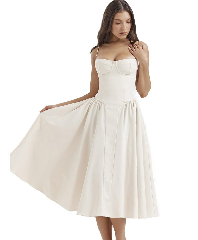 Woochic robe cocktail imprimée folrale à bretelles cintrée abricot S