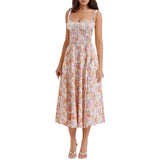 Woochic robe cocktail imprimée trapèze à bretelles fendue rose 6 S