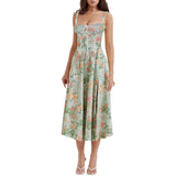 Woochic robe cocktail imprimée trapèze à bretelles fendue vert 7 S