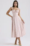 Woochic robe cocktail imprimée trapèze à bretelles fendue cintrée rose S