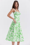 Woochic robe cocktail imprimée trapèze à bretelles fendue cintrée vert 3 S