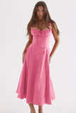 Woochic robe cocktail longue trapèze à bretelles fendue cintrée rose 4 S