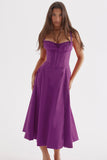 Woochic robe cocktail longue trapèze à bretelles fendue cintrée violet S