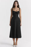Woochic robe cocktail longue trapèze à bretelles fendue cintrée noir S