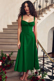 Woochic robe cocktail longue trapèze à bretelles fendue cintrée vert S