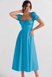 Woochic robe cocktail longue trapèze fendue cintrée bleu 3 S