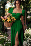Woochic robe cocktail longue trapèze fendue cintrée vert 6 S