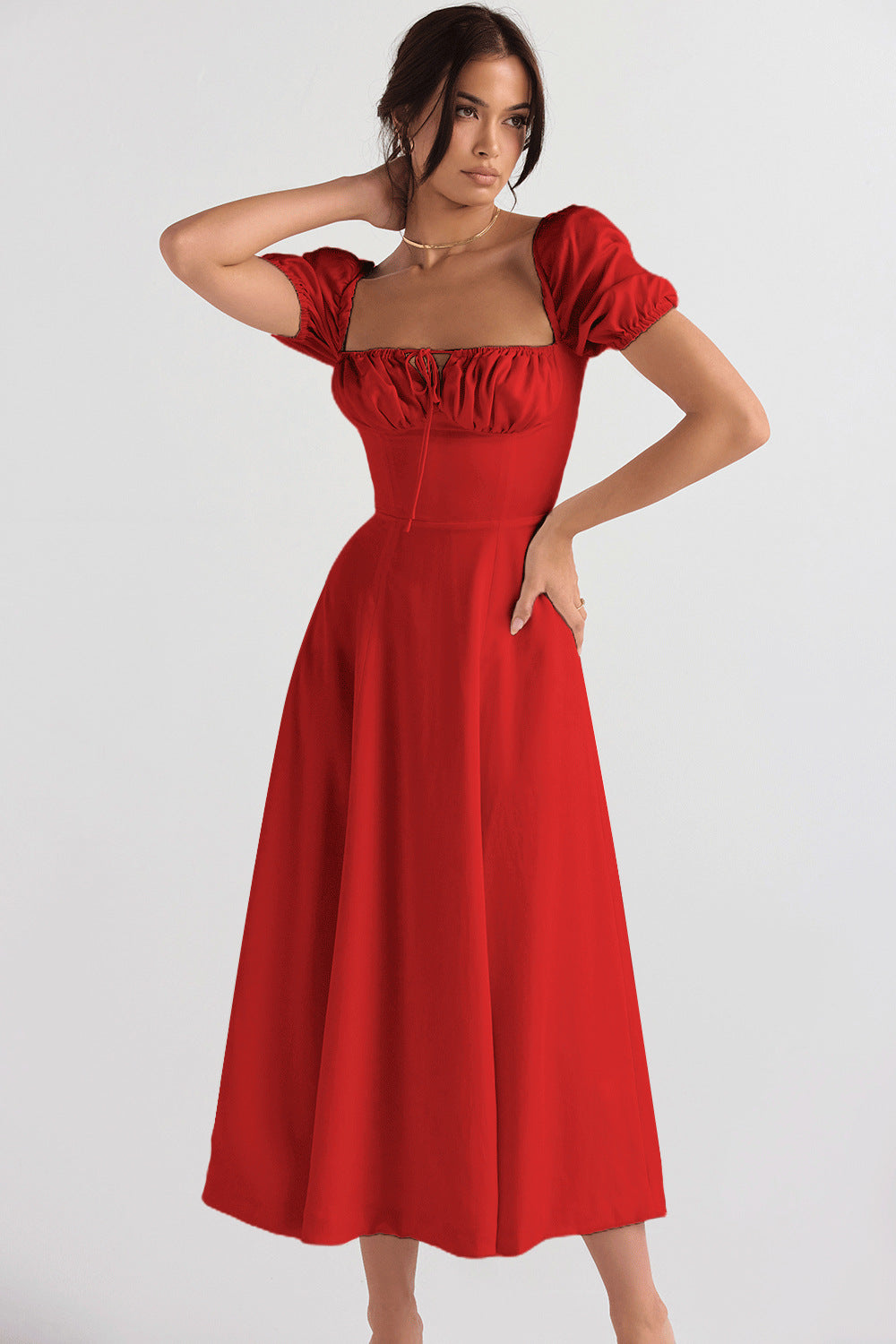 Woochic robe cocktail longue trapèze fendue cintrée rouge S