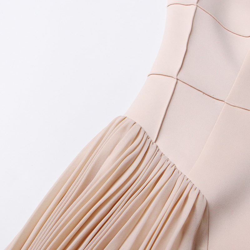 Woochic robe cocktail plissé et couture taille haute,longue