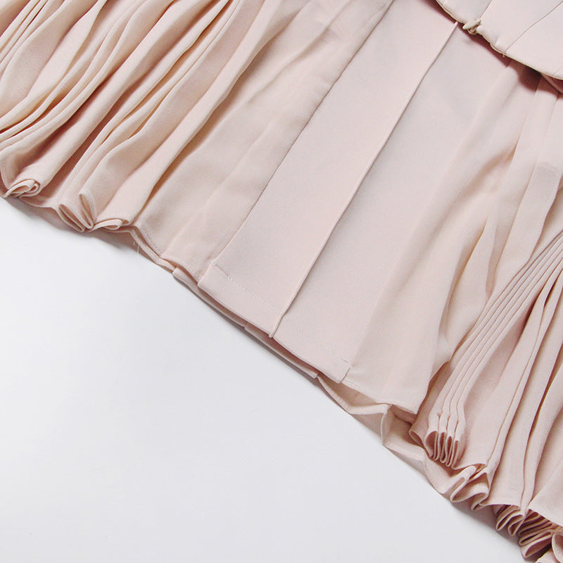 Woochic robe cocktail plissé et couture taille haute,longue