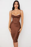 Woochic robe cocktail plissée à bretelles cintée bustier brun foncé XS