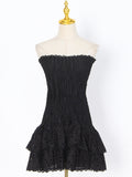 Woochic robe cocktail trapèze bustier épaules dénudées broderie,courte noir S