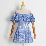 Woochic robe courte  brodée col bateau à manches bouffantes et découpe bleu S