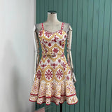 Woochic robe courte col en V bretelles brodées à volants taille haute rose 1 S