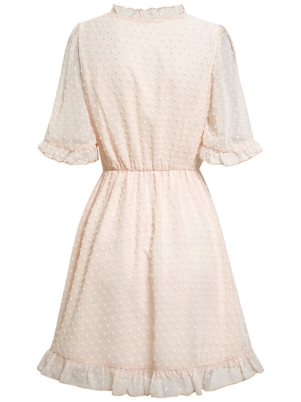 Woochic robe courte trapèze à pois à volantée v-cou manches courtes mode