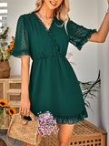Woochic robe courte trapèze à pois à volantée v-cou manches courtes mode