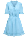 Woochic robe courte trapèze à pois à volantée v-cou manches courtes mode