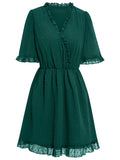 Woochic robe courte trapèze à pois à volantée v-cou manches courtes mode