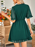 Woochic robe courte trapèze à pois à volantée v-cou manches courtes mode