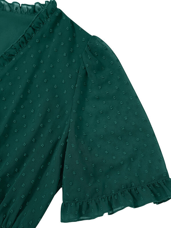 Woochic robe courte trapèze à pois à volantée v-cou manches courtes mode